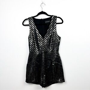 MinkPink Black & Silver Metallic Party Romper